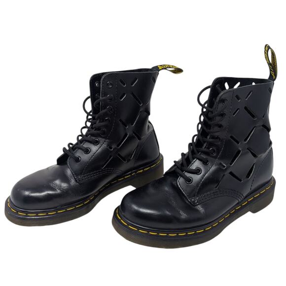 Dr. Martens Aston Black Laser Cut Leather Limited Edition Combat Boots 7 - Picture 5 of 8